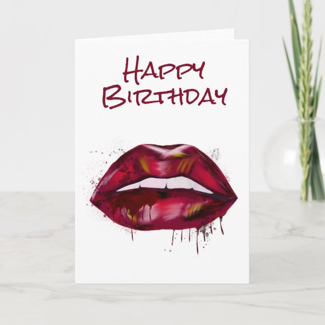 Feliz Cumpleaños Tarjeta de Labios Rojos Goteando (Anverso)
