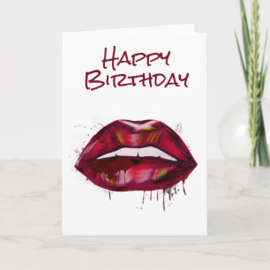 Feliz Cumpleaños Tarjeta de Labios Rojos Goteando
