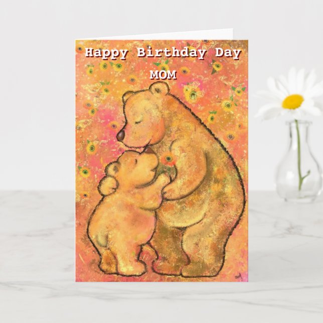 Feliz cumpleaños, tarjeta de mamá, madre y oso beb (Planta pequeña)