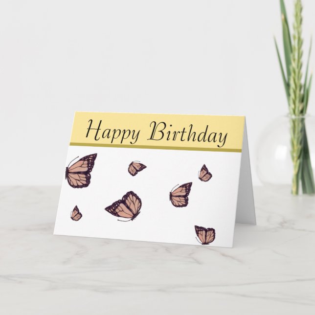 Feliz cumpleaños, tarjeta de mariposa monarca dibu (Anverso)
