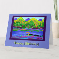 Feliz cumpleaños, tarjeta de natación al aire libr