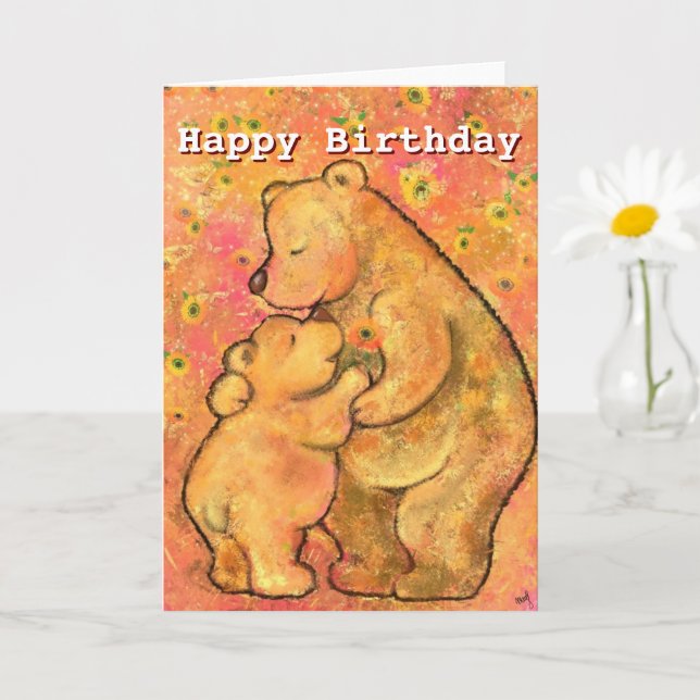 Feliz cumpleaños - Tarjeta de oso para mamá y bebé (Planta pequeña)