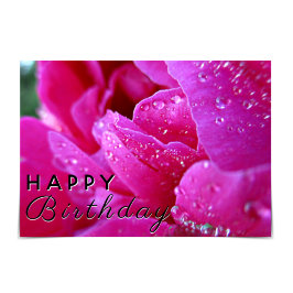 "Feliz cumpleaños" Tarjeta de Peonía Rosa Raindrop