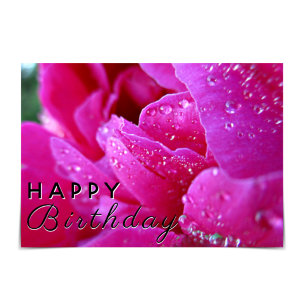 "Feliz cumpleaños" Tarjeta de Peonía Rosa Raindrop