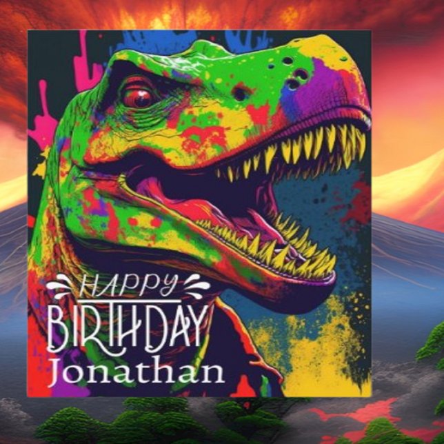 Feliz cumpleaños, tarjeta de remos de dinosaurios (dinosaur,pillow,prehistoric,t rex,modern,children kids child,birthday,party,boy)