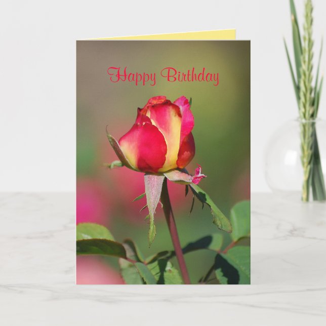 Feliz cumpleaños, tarjeta de rosa roja y amarilla (Anverso)
