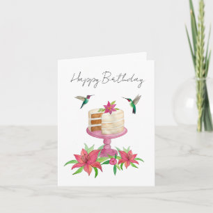 Feliz cumpleaños Tarjeta de torta Hummingbird
