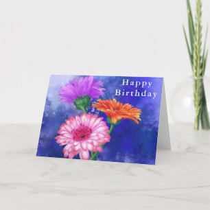 Feliz cumpleaños tarjeta de tres colores Gerberas
