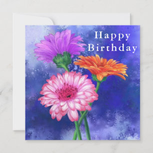 Feliz cumpleaños tarjeta de tres colores Gerberas
