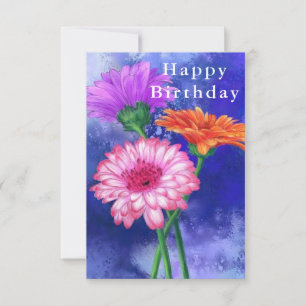 Feliz Cumpleaños Tarjeta de tres colores Gerberas 