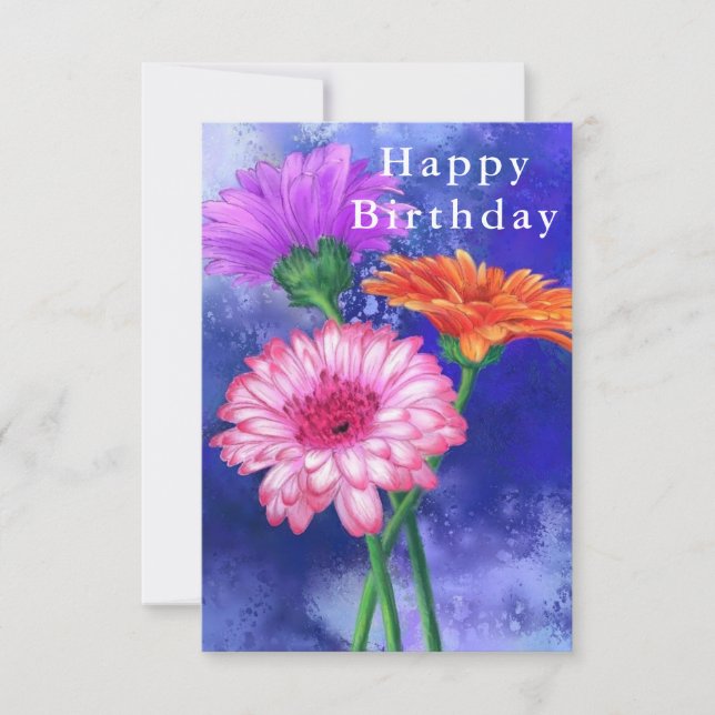 Feliz Cumpleaños Tarjeta de tres colores Gerberas  (Anverso)