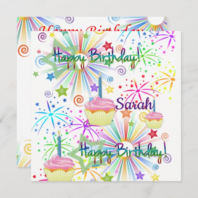 Feliz Cumpleaños Tarjeta Invitación Pastel Rosa (Anverso / Reverso)
