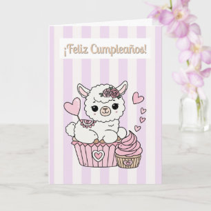 Feliz Cumpleaños Tarjeta Llama Linda Niña Cupcake