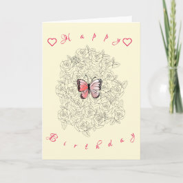 Feliz Cumpleaños Tarjeta Mariposa Rosa En Rosas