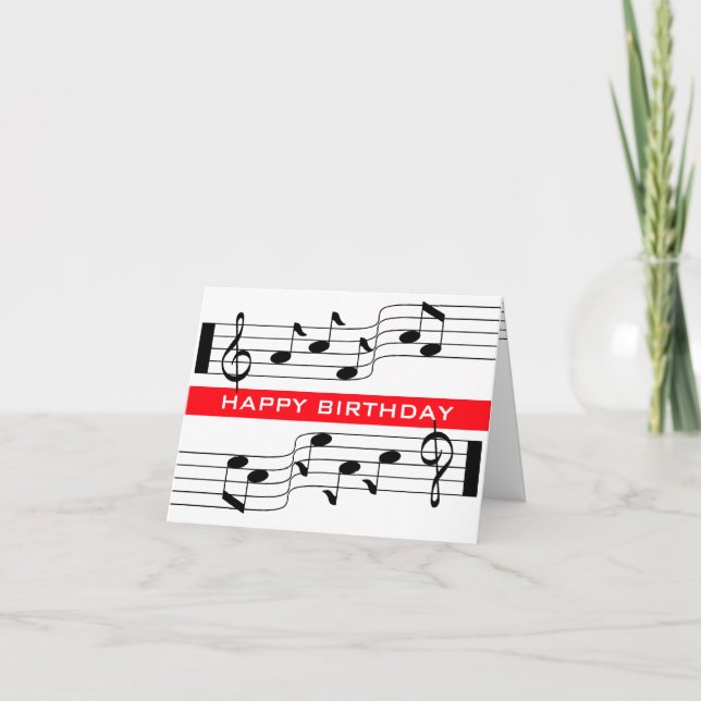Feliz Cumpleaños Tarjeta Nota de Música Puntuación (Anverso)