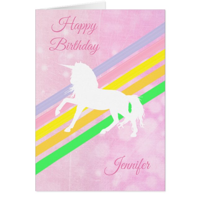 Feliz cumpleaños, tarjeta personalizada Unicorn Ch (Frente)