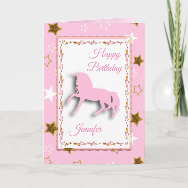 Feliz cumpleaños, tarjeta personalizada Unicorn Ch (Anverso)