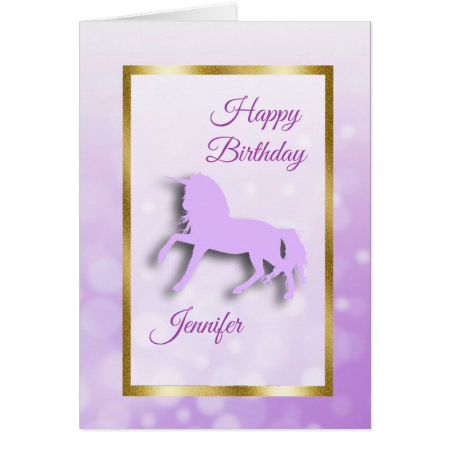 Feliz cumpleaños, tarjeta personalizada Unicorn Ch (Frente)