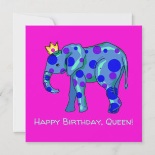 Feliz cumpleaños tarjeta plana Queen Elephant