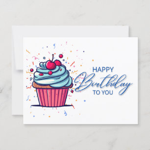 Feliz Cumpleaños: Tarjeta Postal de Cupcake Azul V