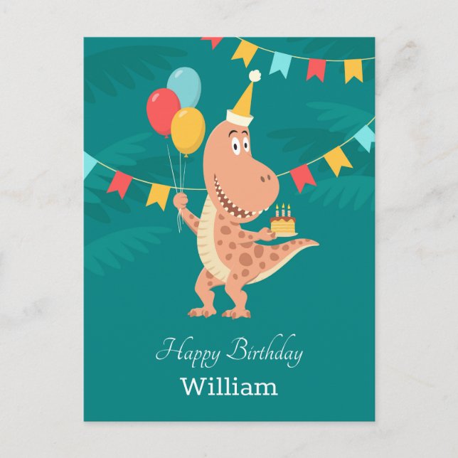 Feliz cumpleaños tarjeta postal de dinosaurios con (Anverso)