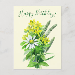 Feliz cumpleaños, tarjeta postal de flores silvest