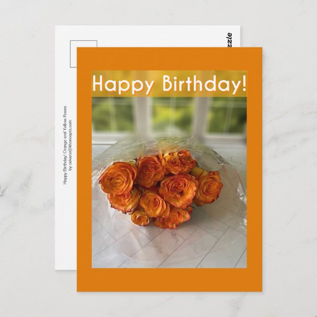 ¡Feliz Cumpleaños! Tarjeta postal de rosas naranja (Anverso / Reverso)