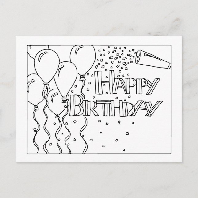 Feliz Cumpleaños Tarjeta Postal en Blanco y Negro (Anverso)