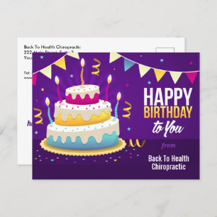Feliz Cumpleaños tarjeta postal púrpura con velas