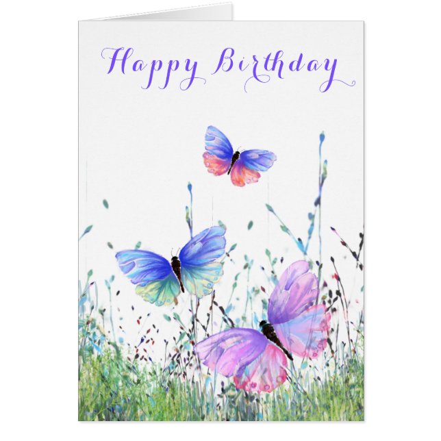 Feliz Cumpleaños Tarjeta Primavera Mariposas Color (Frente)