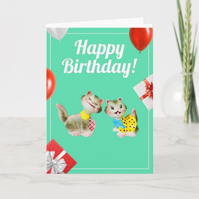 Feliz Cumpleaños Tarjeta Retro de Gatitos Tontos V (Anverso)