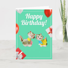 Feliz Cumpleaños Tarjeta Retro de Gatitos Tontos V
