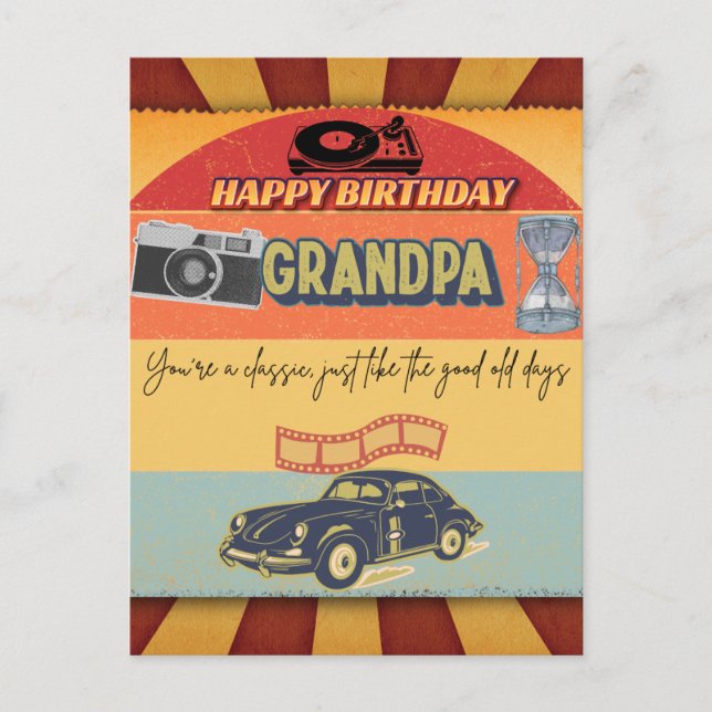Feliz cumpleaños, tarjeta retro vintage (Anverso)