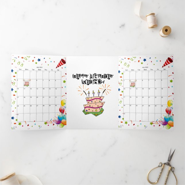 Feliz Cumpleaños Tarjeta Triple Calendario Julio 2 (Interior)