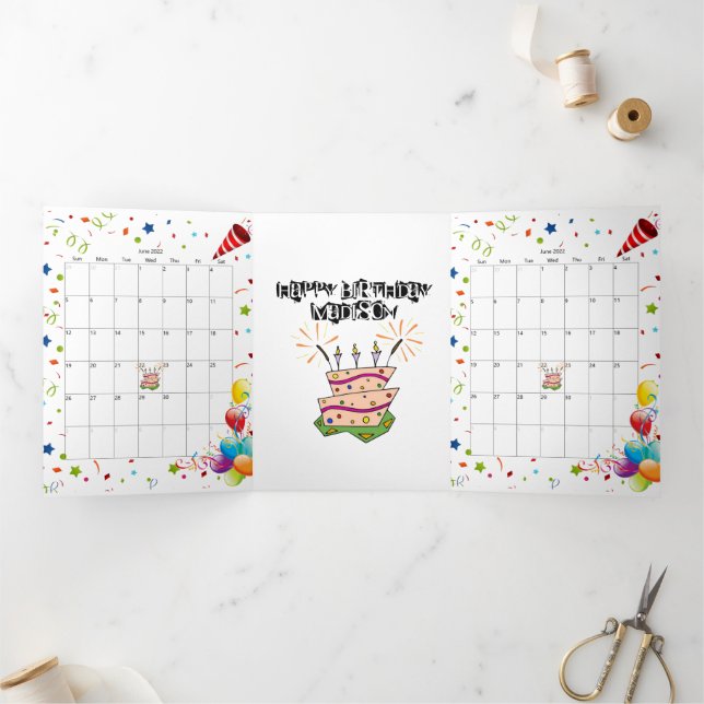 Feliz Cumpleaños Tarjeta Triple Calendario Junio 2 (Interior)