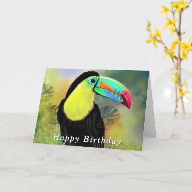 Feliz cumpleaños tarjeta tropical Toco Toucan Bird (flor amarilla)