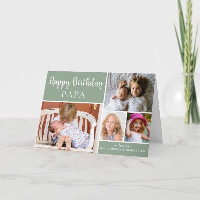 Feliz cumpleaños tarjeta verde de Collage de fotos (Anverso)