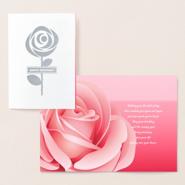 Feliz cumpleaños. Tarjetas de lujo Pink Rose Real  (Demostración)