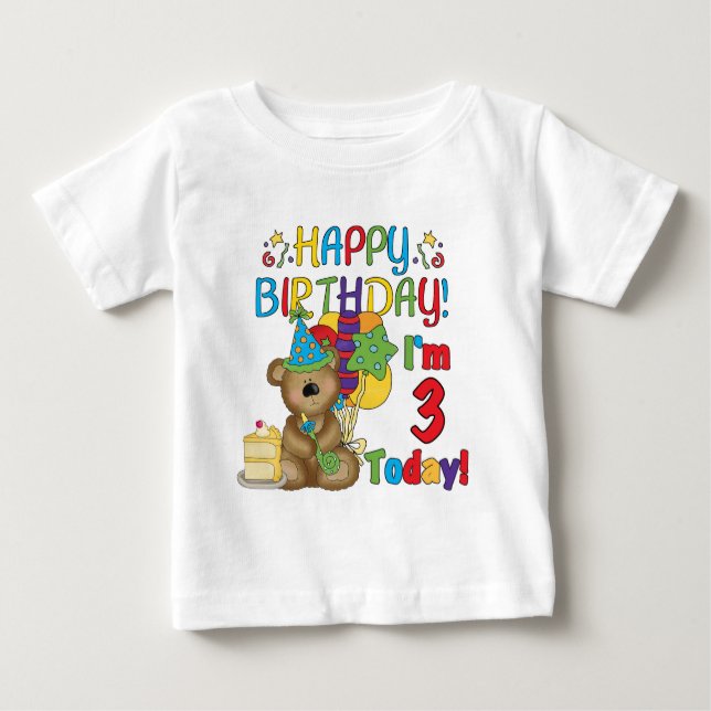 Feliz cumpleaños Teddy Bear 3 camisetas y regalos (Anverso)