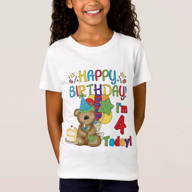 Feliz cumpleaños Teddy Bear 4ª camisetas y regalos (Anverso)