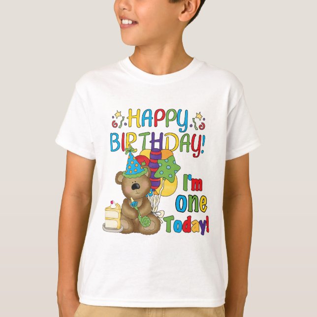 Feliz cumpleaños Teddy Bear primera camisetas y re (Anverso)