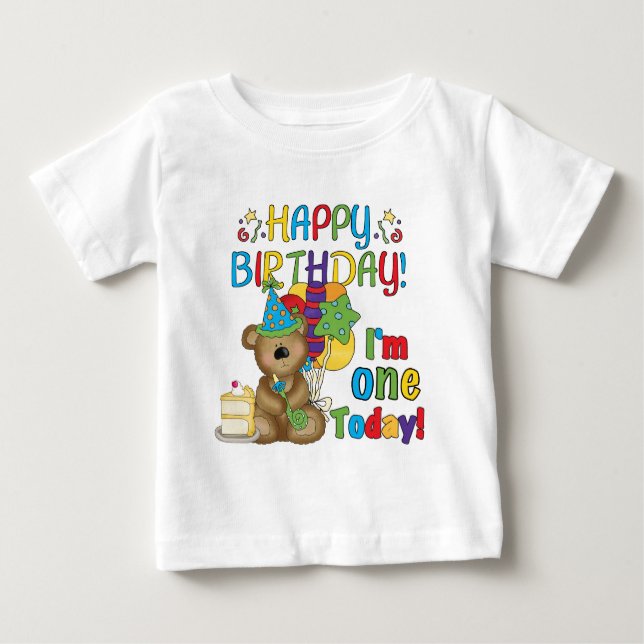 Feliz cumpleaños Teddy Bear primera camisetas y re (Anverso)