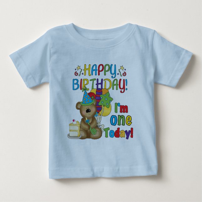 Feliz cumpleaños Teddy Bear primera camisetas y re (Anverso)