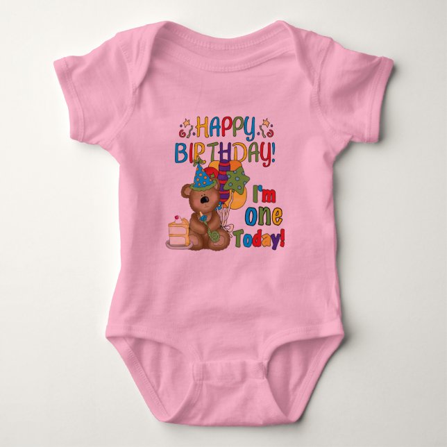 Feliz cumpleaños Teddy Bear primera camisetas y re (Anverso)