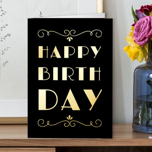 Feliz Cumpleaños Tipografía Art Déco Dorada