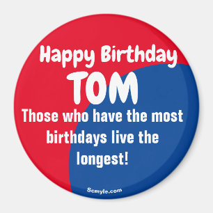 Feliz cumpleaños TOM grande imán rojo/azul