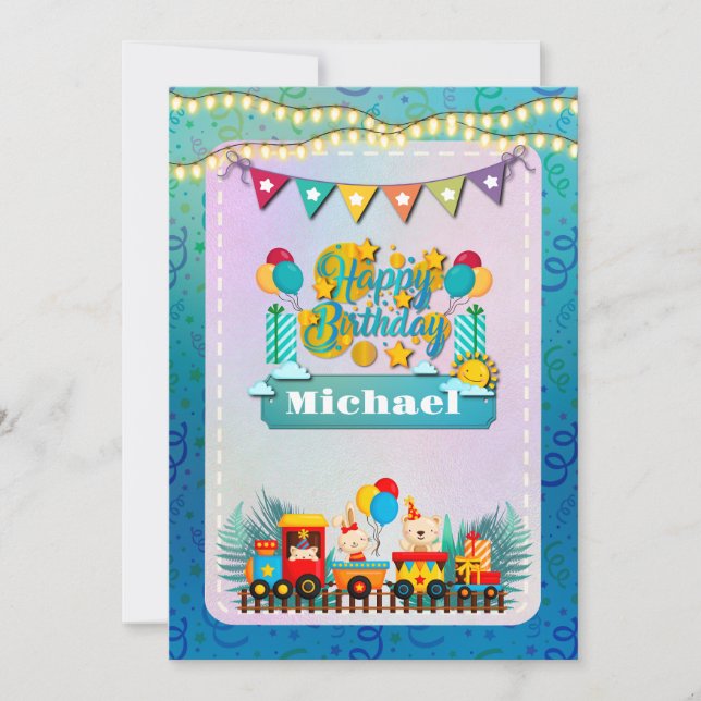 Feliz Cumpleaños Tren Con Deseos De Animales Lindo (Anverso)