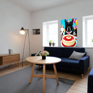 Feliz cumpleaños, tres perros y pastel   Arte IA