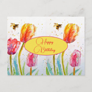 Feliz Cumpleaños Tulipán floral Rosa Rojo Tarjeta