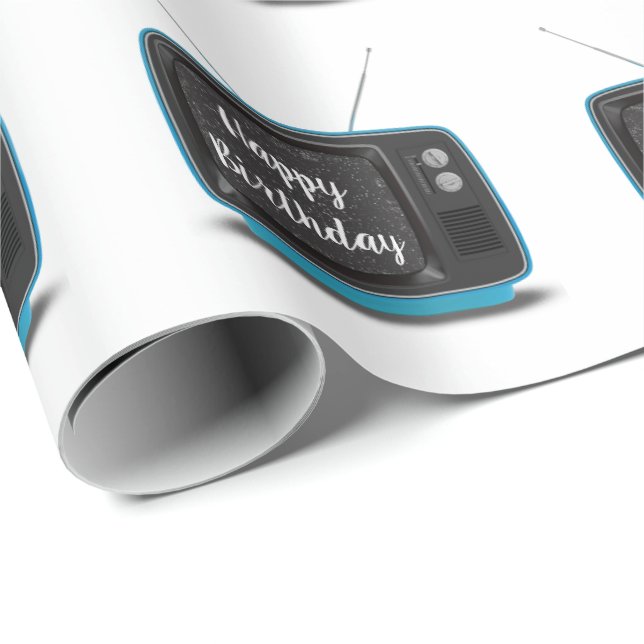 Feliz cumpleaños Turquoise Retro Papel de ajuste d (Esquina del rollo)